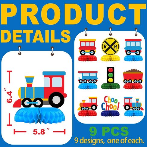 9 Pack Train Table Decorations - Train Party Decorations for Kids' Birthday and Baby Shower - Train Table Toppers in Kuwait