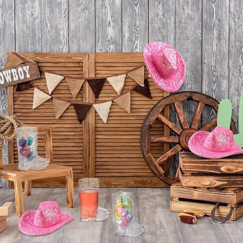 Vesici 20 PCS Glitter Mini Cowgirl Hat Tiny Cowboy Shot Glass Decor in Kuwait