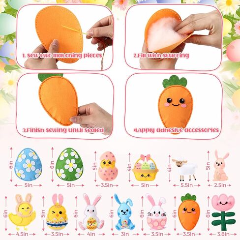 13 Pcs Easter Ornaments for Tree Felt Bunny Eggs Hanging Decorations Craft Fabric Sewing Kit Party Favors for Easter Activities DIY Making Gifts in Kuwait