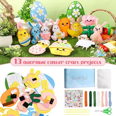 13 Pcs Easter Ornaments for Tree Felt Bunny Eggs Hanging Decorations Craft Fabric Sewing Kit Party Favors for Easter Activities DIY Making Gifts in Kuwait