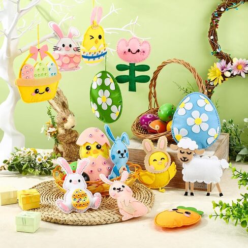 13 Pcs Easter Ornaments for Tree Felt Bunny Eggs Hanging Decorations Craft Fabric Sewing Kit Party Favors for Easter Activities DIY Making Gifts in Kuwait