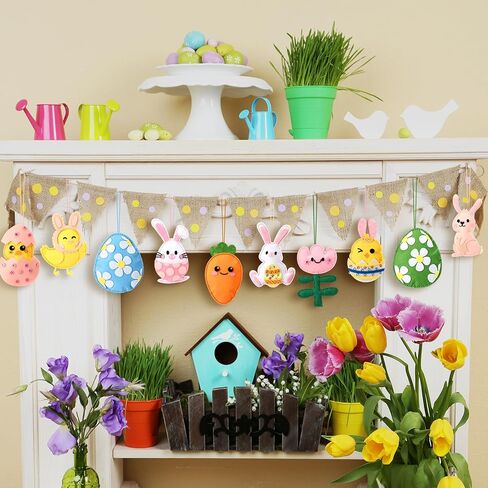 13 Pcs Easter Ornaments for Tree Felt Bunny Eggs Hanging Decorations Craft Fabric Sewing Kit Party Favors for Easter Activities DIY Making Gifts in Kuwait