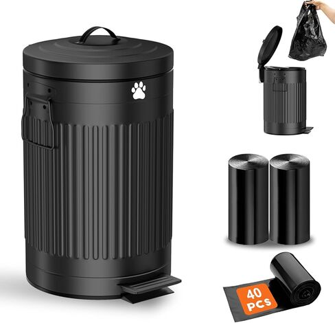 يمكن للقمامة أنبوب الكلب في الخارج ، 12L/3.1GAL Metal Dog Estrash علبة القمامة مع الغطاء ، دواسة القدم ، حاوية نفايات الكلاب مع 40 حقيبة نفايات ، دلو أنبوب الكلب مع غطاء ناعم للحيوانات الأليفة ، CAN الأسود المستدير in Kuwait