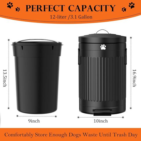 يمكن للقمامة أنبوب الكلب في الخارج ، 12L/3.1GAL Metal Dog Estrash علبة القمامة مع الغطاء ، دواسة القدم ، حاوية نفايات الكلاب مع 40 حقيبة نفايات ، دلو أنبوب الكلب مع غطاء ناعم للحيوانات الأليفة ، CAN الأسود المستدير in Kuwait