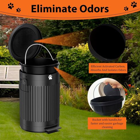يمكن للقمامة أنبوب الكلب في الخارج ، 12L/3.1GAL Metal Dog Estrash علبة القمامة مع الغطاء ، دواسة القدم ، حاوية نفايات الكلاب مع 40 حقيبة نفايات ، دلو أنبوب الكلب مع غطاء ناعم للحيوانات الأليفة ، CAN الأسود المستدير in Kuwait