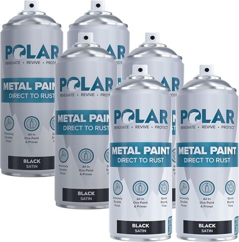 Polar Satin Black Direct to Rust Spray Paint - 2 x 13.5fl oz - Protect and Stop Rust & Corrosion - Primer, Undercoat, Topcoat - Quick Dry Formula - Ideal for Metal, Wood, Plastic and Ceramic Surfaces in Kuwait
