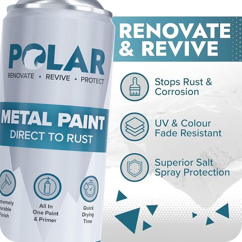 Polar Satin Black Direct to Rust Spray Paint - 2 x 13.5fl oz - Protect and Stop Rust & Corrosion - Primer, Undercoat, Topcoat - Quick Dry Formula - Ideal for Metal, Wood, Plastic and Ceramic Surfaces in Kuwait