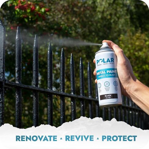 Polar Satin Black Direct to Rust Spray Paint - 2 x 13.5fl oz - Protect and Stop Rust & Corrosion - Primer, Undercoat, Topcoat - Quick Dry Formula - Ideal for Metal, Wood, Plastic and Ceramic Surfaces in Kuwait