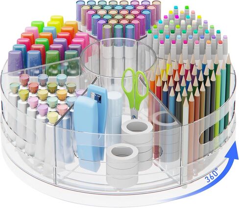 360° Rotating Pen Holder for Desk, 7 Removable Compartments Art Supply Storage Organizer, Marker Organizer, Rotating Makeup Organizer for Home, Office, and Classroom in Kuwait