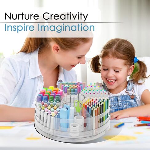 360° Rotating Pen Holder for Desk, 7 Removable Compartments Art Supply Storage Organizer, Marker Organizer, Rotating Makeup Organizer for Home, Office, and Classroom in Kuwait
