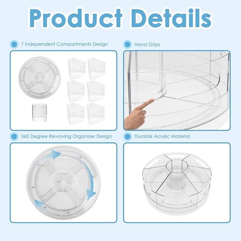 360° Rotating Pen Holder for Desk, 7 Removable Compartments Art Supply Storage Organizer, Marker Organizer, Rotating Makeup Organizer for Home, Office, and Classroom in Kuwait