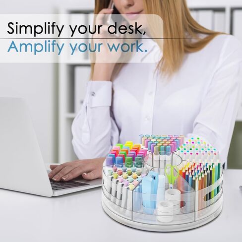 360° Rotating Pen Holder for Desk, 7 Removable Compartments Art Supply Storage Organizer, Marker Organizer, Rotating Makeup Organizer for Home, Office, and Classroom in Kuwait