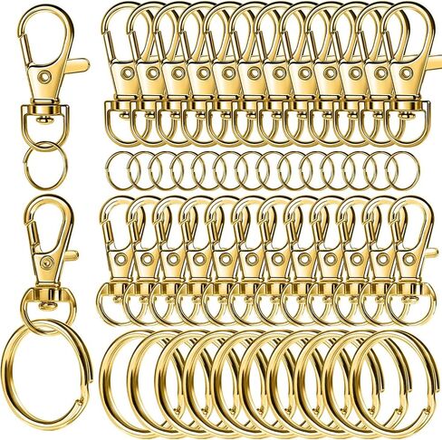 LEOBRO 60 PCS Swivel Snap Hooks and Key Rings, Keychain Clips and Key Chain Rings, Lobster Claw Clasps for Key Chains, Jewelry, Crafts, Gold in Saudi Arabia