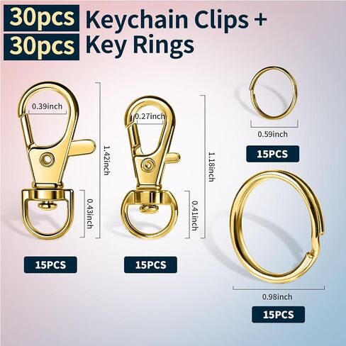 LEOBRO 60 PCS Swivel Snap Hooks and Key Rings, Keychain Clips and Key Chain Rings, Lobster Claw Clasps for Key Chains, Jewelry, Crafts, Gold in Saudi Arabia