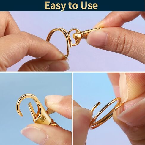 LEOBRO 60 PCS Swivel Snap Hooks and Key Rings, Keychain Clips and Key Chain Rings, Lobster Claw Clasps for Key Chains, Jewelry, Crafts, Gold in Saudi Arabia