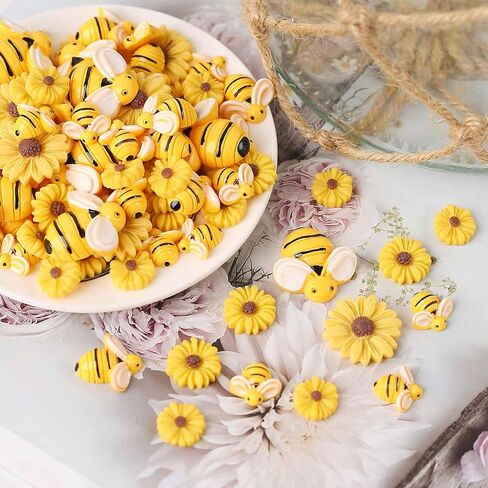 90pcs راتنج راتنج صغير صغير ديكور حديقة نحلة زخارف زخارف بلاستيكية صغيرة للحرف اليدوية الزخارف الزخمة الزخارف الزخارف (مزيج النحل العسل) in Saudi Arabia