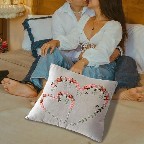 طقم تطريز Fonnuy Crewel Pillow Case ، Loving You Loving You Floral Stamped Pattern Matters للمبتدئين Audlt ، Works Crafts Throw Pillow Cover Great For Worth ، 18 × 18 '' (رمادي فاتح) in Kuwait