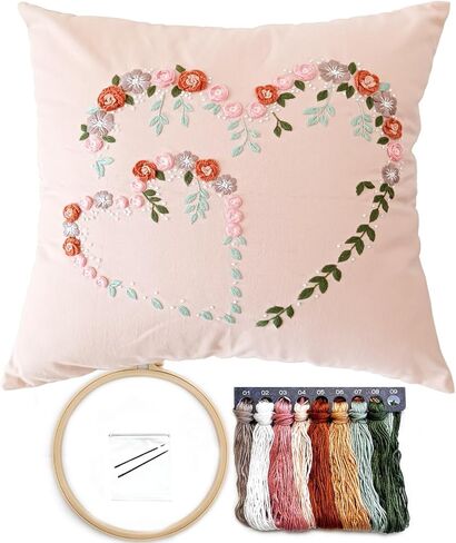 طقم تطريز Fonnuy Crewel Pillow Case ، Loving You Loving You Floral Stamped Pattern Matters للمبتدئين Audlt ، Works Crafts Throw Pillow Cover Great For Worth ، 18 × 18 '' (رمادي فاتح) in Kuwait