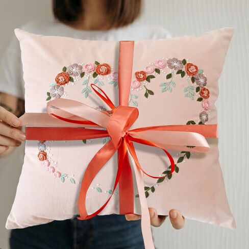 طقم تطريز Fonnuy Crewel Pillow Case ، Loving You Loving You Floral Stamped Pattern Matters للمبتدئين Audlt ، Works Crafts Throw Pillow Cover Great For Worth ، 18 × 18 '' (رمادي فاتح) in Kuwait