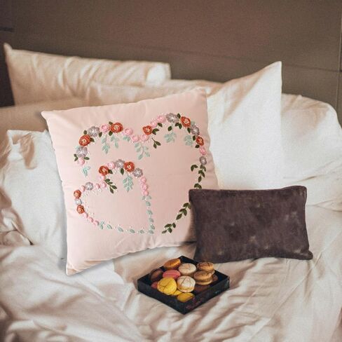 طقم تطريز Fonnuy Crewel Pillow Case ، Loving You Loving You Floral Stamped Pattern Matters للمبتدئين Audlt ، Works Crafts Throw Pillow Cover Great For Worth ، 18 × 18 '' (رمادي فاتح) in Kuwait