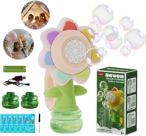 Bubble Machine for Kids, Automatic Sunflower Bubble Maker for Toddlers, Portable Battery Operated Bubble Toys for Indoor Outdoor Birthday Party -Pink in Kuwait