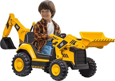 Kid Trax 12V CAT Backhoe Loader - Ride On Excavator Construction Toys for Boys w/Realistic Sounds, 2.5-5 mph Mini Bulldozer, Indoor/Outdoor Tractor Toys, Sturdy Toy Cars for Toddlers 3-6, Up to 66lbs in Saudi Arabia