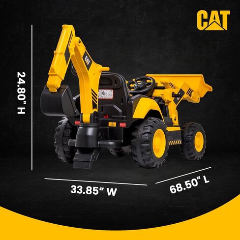 Kid Trax 12V CAT Backhoe Loader - Ride On Excavator Construction Toys for Boys w/Realistic Sounds, 2.5-5 mph Mini Bulldozer, Indoor/Outdoor Tractor Toys, Sturdy Toy Cars for Toddlers 3-6, Up to 66lbs in Saudi Arabia