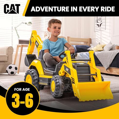 Kid Trax 12V CAT Backhoe Loader - Ride On Excavator Construction Toys for Boys w/Realistic Sounds, 2.5-5 mph Mini Bulldozer, Indoor/Outdoor Tractor Toys, Sturdy Toy Cars for Toddlers 3-6, Up to 66lbs in Saudi Arabia