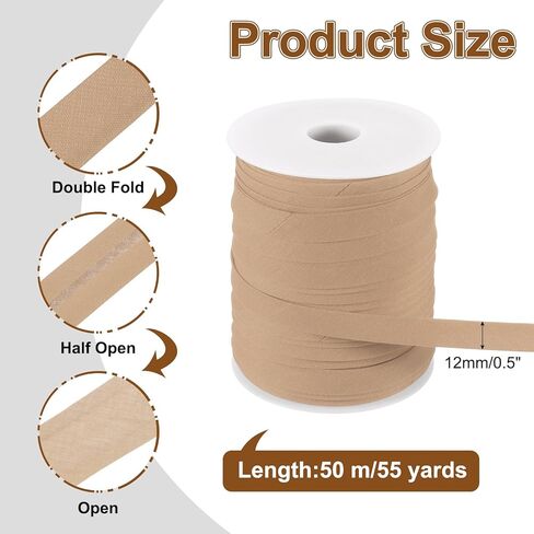 uxcell 55 Yards Double Fold Bias Tape 1/2 Inch Bias Binding Tape Binding Bias Ribbon for Sewing Hemming Quilting Piping Cheongsam Decoration Clothing Seaming, Light White in Kuwait