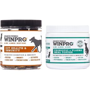 Winpro All-Natural Allergy Bundle و Gut Health حزمة ، 120 مضغ ، ومضغ ناعم خالٍ من البلازما ، مما يوفر الراحة من الجلد المهيج ، والصحة الهضمية والمناعة
