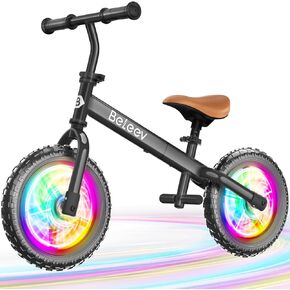 BELEEV C2 Toddler Balance Bike for 2-5 سنوات من العمر مع عجلات LED إضاءة ، مقعد ومسند المقعد والمقاعد ، و 12 بوصة تدريب الأطفال على دراجة-هدية عيد الميلاد الأولى للبنين والبنات
