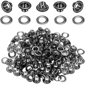 Harfington 100set Gromsets Sheelets 4mm 1/6 Inch Brass Sheelets Kit With Washers for Fabric Tarts Tarps Leather Belt Shoes Bag Diy ، Black