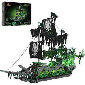 JMBricklayer Pirate Ship Building Toys with Lights, Ghost Ship Flying Dutchman Model Ship Boat 40001, Toy Building Sets for Adults, Easter Decor Christmas Birthday Gifts for Boys Girls 14+