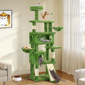 76in Cat Tree for Indoor Cats, Cat Tree Tower with Scratching Posts, Cat Tower w/Hanging Balls, Multi-Level Condo Cozy Hammock, House, Large Flat Platforms, Grey