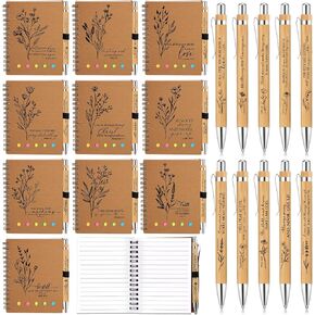 60 Pcs Christian Gifts Bulk Bible Verse Notebooks with Sticky Notes Christian Bamboo Ballpoint Pens Religious Notepad Prayer Journal Church Gifts for Women Men Sunday School (Study Page Style)