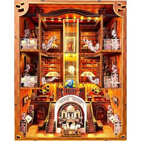 Book Nook Kit ، Global Library Booknook مع LED Light ، DIY Miniature Dollhouse ، خيارات الطاقة المزدوجة (البطارية/النوع C) ، ديكور رف الكتب الفريد ، هدية للبالغين والمراهقين