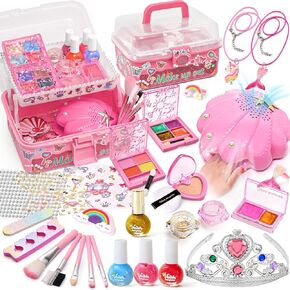 G.C Kids Kids Polish Makeup Makeup for Girls Toys ، 2 في 1 مجموعة مكياج قابلة للغسل ومجموعة فن الأظافر مع مجفف الأظافر DIY مستحضرات التجميل الأميرة تاج المجوهرات ، هدايا عيد ميلاد للفتيات الصغيرات 3 4 5 6 7 8