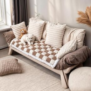 Pet Couch Cover Covers for Sofa, Comfortable Couch Cover for Dog, Square Type Stripe Velvet Dog Bed Washable(Brown, 27.6 * 82.7inch)