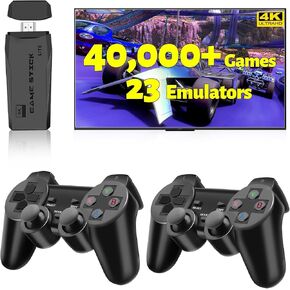 2025 Retro Gaming Console Pro 4K HDMI with 40,000+ Built-in Classic Video Games - Plug & Play Game Stick for TV with 2 Wireless Controllers | 23 Emulator Support 64GB