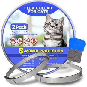 البراغيث والقراد للقطط ، 8 أشهر من Cat Flea Collar Protection 2 أطواق مصنوعة من مصنع الأساسي القائم على الزيت الأساسي المقاوم للماء والوقاية من المعالجة الطبيعية ، 2pack