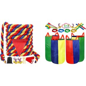 Outdoor Games 40FT Tug of War Rope & Potato Sack Race Bags Kit for Kids and Adults, Field Day Family Reunion Birthday Party Yard Games