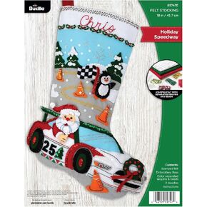 Bucilla, Holiday Speedway, Perfect for DIY Arts and Crafts Felt Applique 18" Stocking Making Kit