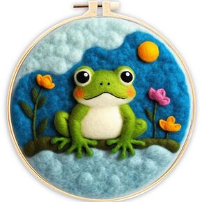 Hlison Cut Frog Needle Felting Kit for Beginner, Needle Felting Wool Kits with Video Tutorials, Wool Bag, Felting Needles, Foam Pad, Felt Cloth, Instructions