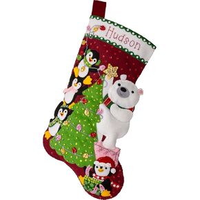 Bucilla, Arctic Tree Trimmers, Felt Applique 18" Stocking Making Kit, Perfect for DIY Arts and Crafts, 89741E