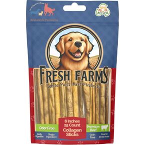 Natural Collagen Sticks for Dogs 25 Pack - 6 Inches Long-Lasting Alternative to Bully Sticks, Rawhide-Free Collagen Chews w/Chondroitin & Glucosamine for Joint Support & Dental Health
