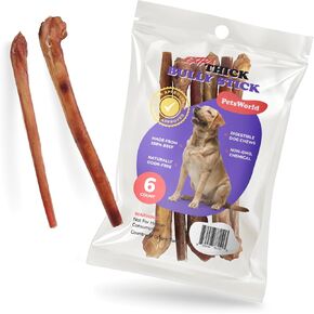 Petsworld 12 "عصي الفتوة الكثيفة الإضافية (12 عدد)-مضغ الكلاب الطبيعية الخالية من الرائحة للكلاب الكبيرة | تدوم طويل و 100 ٪ من الأبقار القابلة للهضم