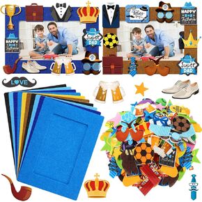 SmoothNovelty 251 Pcs Father's Day Picture Frame Craft Kits Included 36 Pcs Felt DIY Photo Frame 225‬ Pcs Father's Day Stickers Father's Day Party Favor for Game Activities