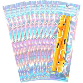 100 Pcs 2.7x9 Inch Holographic Pen Bags - Resealable Smell-Proof Packaging Bags for Party Favors, Food Storage, Cosmetics, Jewelry, Craft Supplies & Lip gloss