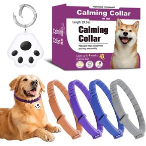 GPS Tracking & Comming Dog Collar - للحصول على تخفيف جديد لتكييف البيئة المضادة للقلق ، يستمر 60 يومًا ، قابلة للتعديل (25 بوصة) للكلاب الصغيرة/المتوسطة/الكبيرة (4 عبوات + 1Tracker)