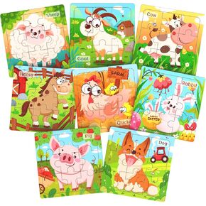 Wooden Puzzles for Toddlers, 8 Pack Vehicle Jigsaw Puzzles for Kids3-5, 9 Pieces Preschool Learning Activities, Learning & Educational Toys, Gift for Boys, Girls
